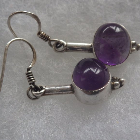 Vintage Sterling Silver Indian Amethyst Drop Earrings - Picture 2 of 6